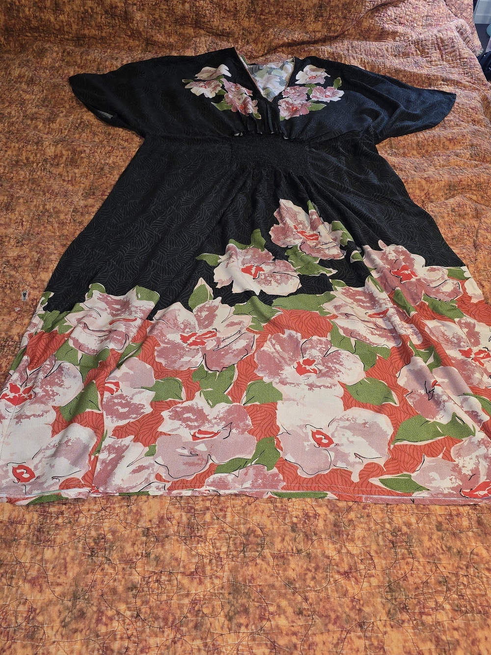 Anthropologie Bl-nk London The Tatiana Kaftan Dress Black Floral Smocked OSX